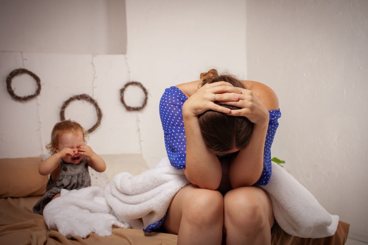 Upset baby and parent Upset baby and parent